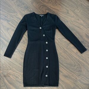Black Long Sleeve Button Dress